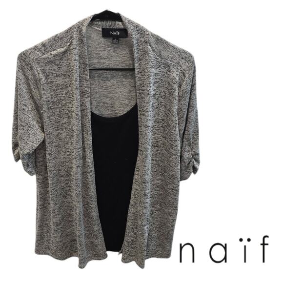 Women’s 3/4 Sleeve Blouse Cardigan Style Black, Gray, White One Piece Medium - Picture 1 of 4